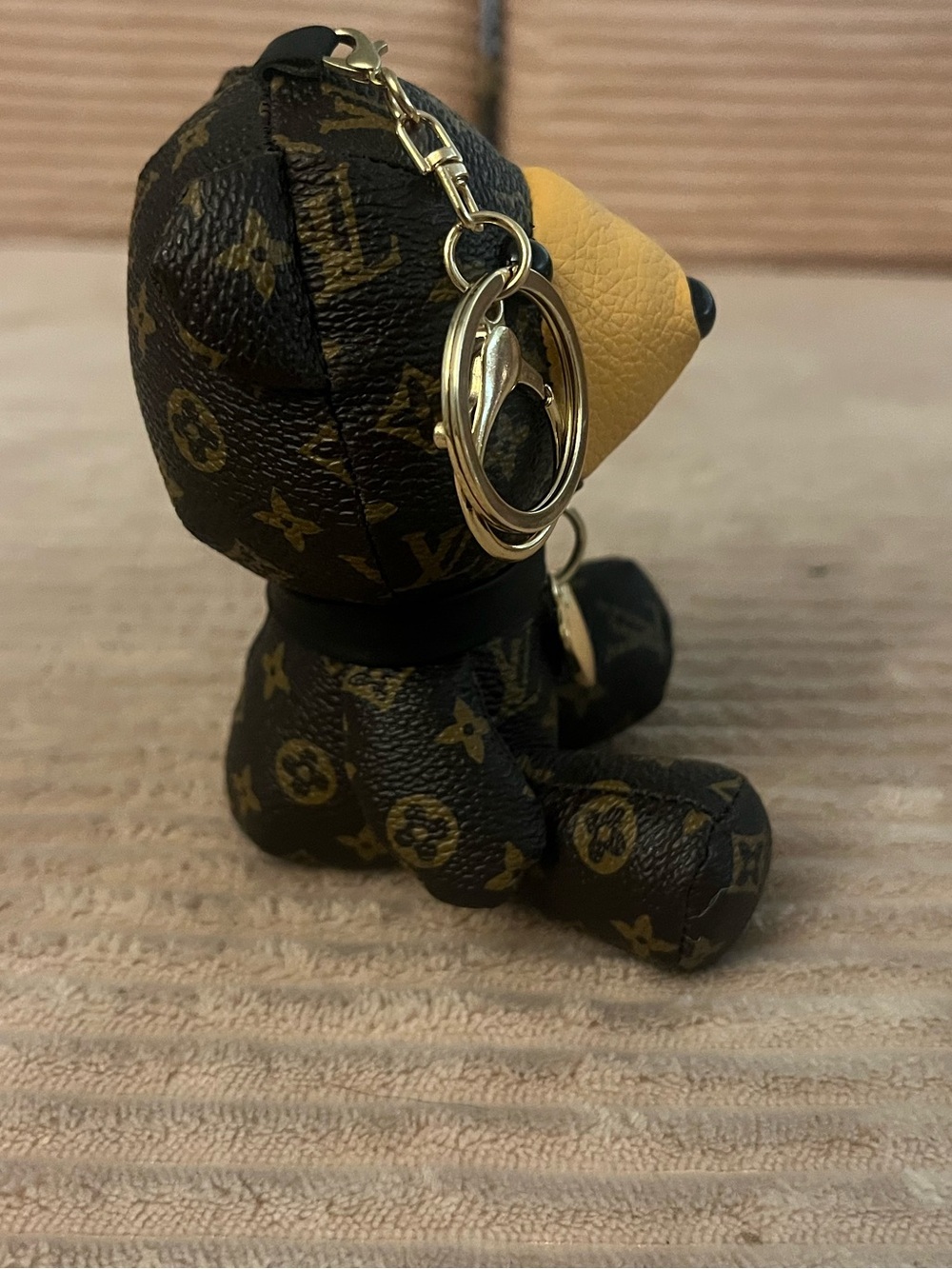 Luxury Brown Monogram Teddy Bear Key Charm with Yellow Face - Picture 5 of 6